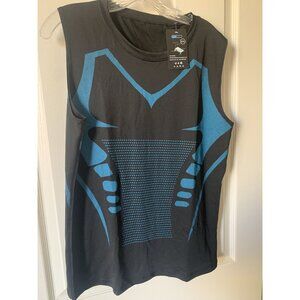 Sleeveless Breathable Athletic Tank Top For Men - Black & Blue - Cool Max Techno